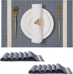 Leetaltree Luxury Dark Blue Placemats with Gold Stripes Placemats Set of 12 - Waterproof Washable for Wedding, Anniversary, Daily Use - Sparkling Table Decor - Hand-Cut