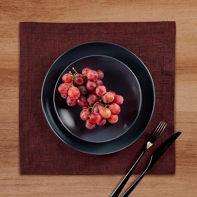 Solino Home Linen Square Placemats Set of 4 - Red Garnet Placemats 14 x 14 Inch - 100% Pure Linen Table Mats for Valentines, Winter, New Year - Athena