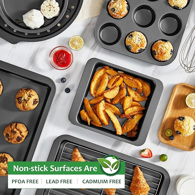 HONGBAKE Non-Stick Muffin Pans 12 Cup, Carbon steel Cupcake Pan for Baking, 2 Pack Non toxic Health Muffin tin -Dark Grey