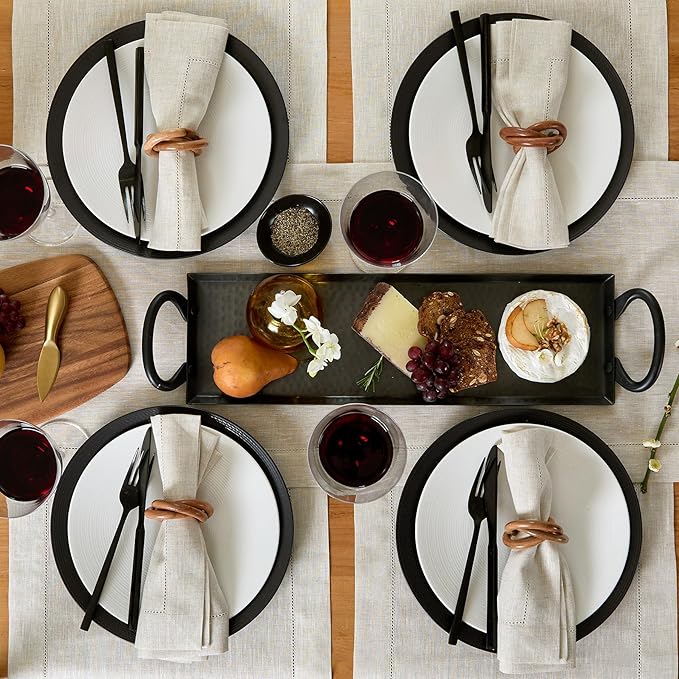 Solino Home Linen Placemats Set of 4 - Classic Hemstitch Light Natural Placemats 14 x 19 Inch - 100% Pure Linen Table Mats for Holiday, New Year