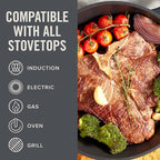 Zakarian x Dash Nonstick Cast Iron Grilling and Roasting Pan - Oven-Safe Cookware - Titanium Ceramic Nonstick Coating - Great for Roasting Veggies, Meats, and More - Black, 11-Inch