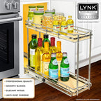 LYNK PROFESSIONAL® Élite™ Pull Out Spice Rack Organizer for Inside Kitchen Cabinets - 6" x 21" - Slide Out Drawer – Wood/Chrome Sliding Spice Organization for cabinet - Spice Racks - 2 Tier