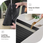 Leetaltree Luxury Black Placemats with Gold Stripes Placemats Set of 4 - Waterproof Washable for Wedding, Anniversary, Daily Use - Sparkling Table Decor - Hand-Cut