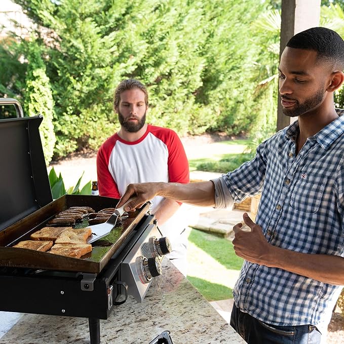 Razor Griddle 25 Inch Outdoor 2 Burner Portable LP Propane Gas Grill Griddle with 318 Square Inches and Top Cover Lid for BBQ Cooking, Black