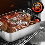 NutriChef 14-Inch Stainless Steel Kitchen Roasting Pan with Polished Wire Rack - Versatile Baking Set for Turkey, Chicken, Meats, & More - Premium & Heavy Duty Roaster for Oven w/ Built-In Handles