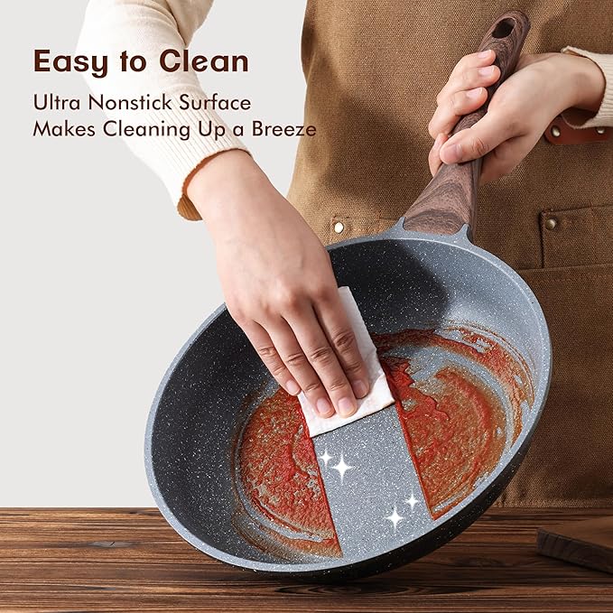 SENSARTE Nonstick Frying Pan Skillet, Swiss Granite Coating Omelette Pan, Healthy Stone Cookware Chef's Pan, PFOA Free (8/9.5/10/11/12.5 Inch) (10 Inch) (Pack of 2)