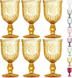 Yungala Amber Wine Glasses Set of 6 Vintage Hobnail Goblets 10 oz