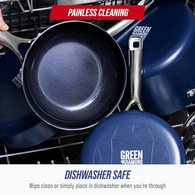 Blue Diamond 9.5” and 11" Frying Pan Skillet Set, Diamond Infused PFAS & PFOA-Free Ceramic Nonstick Pots & Pans, Durable Non Toxic Metal Utensil Safe & Scratch Resistant, Dishwasher & Oven Safe, Blue