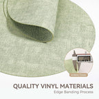 13" Round Placemats Set of 6, Reversible Faux Leather Heat Resistant Table Mats, Waterproof Oilproof Wipeable Table Protective Placemats for Vinyl, Washable for Indoor & Outdoor Use (6, Light Green)