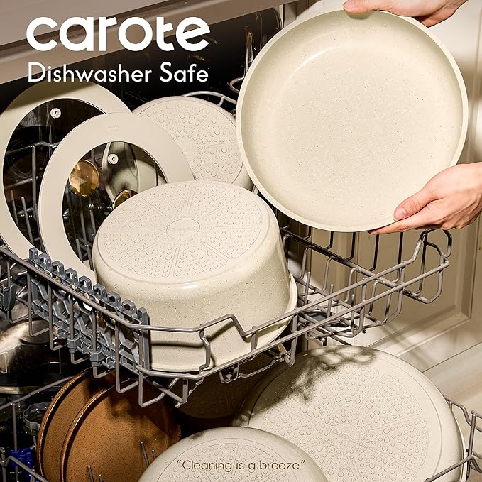 CAROTE 25PCS Ceramic Cookware Set, Pots and Pans set Non Stick, RV Kitchen Cooking Set Removable Handles, Oven Safe, Induction Cookware, Non-toxic Kitchen Cooking Set, PFAS and PFOA Free
