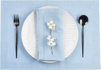 D'Moksha Homes Powder Blue Linen Cloth Placemats Set of 4-100% Pure Linen Hemstitch Placemats 14 x 19 Inch - Classic Hemstitch Table Place Mats for Winter - Handcrafted and Machine Washable
