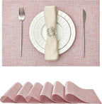 Leetaltree Luxury Pink Iridescent Placemats Set of 6 - Waterproof Washable for Wedding, Anniversary, Festive and Daily Use - Sparkling Table Mats Table Decor - Hand-Cut