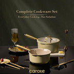 CAROTE 2Qt & 3Qt Nonstick Sauce Pan Set, Saucepan with Durable Cast Steel Handle, Oven-Safe, PFOS PFOA Free, Compatible with Gas/Electric/Induction Stovetops, Dishwasher Safe, Aluminum