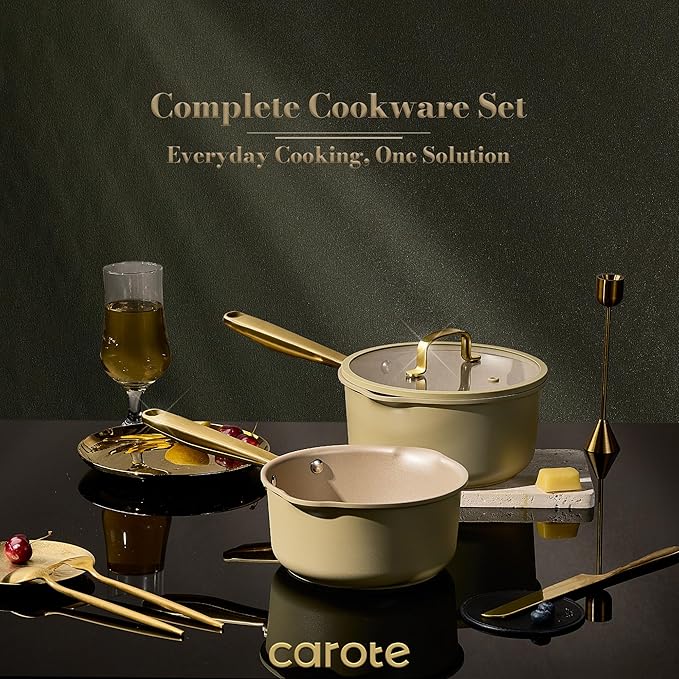 CAROTE 2Qt & 3Qt Nonstick Sauce Pan Set, Saucepan with Durable Cast Steel Handle, Oven-Safe, PFOS PFOA Free, Compatible with Gas/Electric/Induction Stovetops, Dishwasher Safe, Aluminum