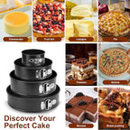 Springform Pan Set of 4, 4/7/9/10inch Cake Pan, Non-Stick Leak-Proof with Removable Bottom, Cheesecake Pan for Baking, Black