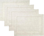 D'Moksha Homes Light Natural Linen Cloth Placemats Set of 4-100% Pure Linen Hemstitch Placemats 14 x 19 Inch - Classic Hemstitch Table Place Mats for Valentines - Handcrafted, Machine Washable