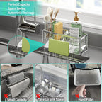 HapiRm Sponge Holder for Kitchen Sink - Self-draining Sink Caddy with Brush and Dishcloth Holders with Sloping Drainage - Silver