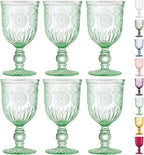 Yungala Green Wine Glasses Set of 6 Vintage Hobnail Goblets 10 oz Dishwasher Safe