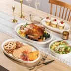 theterra Ceramic Serving Platter, 15.6"/14.4"/12.2" Oval Serving Dishes for Entertaining, Oven Safe, Microwave Safe, Serving Plates Set of 3 for Wedding, Party, Turkey, Beige