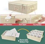 LotFancy Cup and Mug Storage Box, Hard Shell, China Coffee Mug Storage Container for Moving, Holds 12 Tea Cups, with Dividers & Handles, Beige