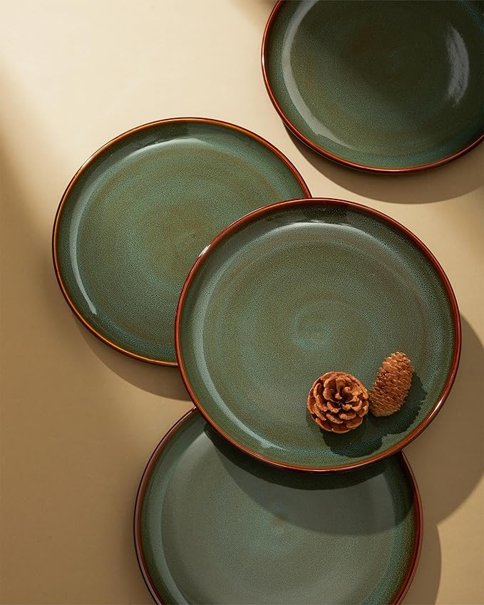 Pokini Stoneware Dinnerware Sets for 6, Microwave Safe Plate and Bowl Set, Easy to Clean & Durable Dishes Sets for Small to Medium Families, Sage Green