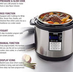 Zavor LUX Edge, 8 Quart Programmable Electric Multi-Cooker: Pressure Cooker, Slow Cooker, Rice Cooker, Yogurt Maker, Steamer and more - Stainless Steel (ZSELE03)