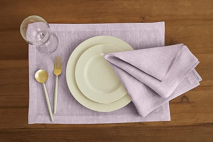 Solino Home Linen Cloth Napkins Set of 4-100% Pure Linen Chambray Lavender Dinner Napkins 20 x 20 Inch - Athena, Handcrafted and Machine Washable - Holiday, Valentines