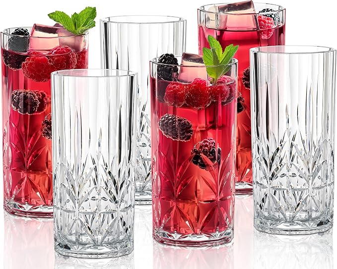 Bravario Unbreakable Plastic Drinking Water Tumblers, Dishwasher Safe 100% Tritan Glasses, BPA-Free Shatterproof Outdoor Highball Drinkware, 18 oz, Set of 6