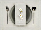 D'Moksha Homes Silver Grey Linen Cloth Placemats Set of 4-100% Pure Linen Hemstitch Placemats 14 x 19 Inch - Classic Hemstitch Table Place Mats for Winter - Handcrafted and Machine Washable