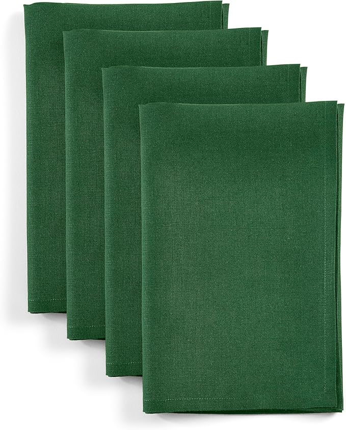 Solino Home Linen Napkins Set of 4-100% Pure Linen Pine Green Dinner Napkins Cloth 20 x 20 Inch for New Year - Fete, Handcrafted and Machine Washable