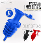 Esatto Pour and Seal, Pourer with Lid – Easy Pouring for Drinks like Spirits and Liquors, Lid for Healthy Practices Keeping Debris and Fruit Flies Away, Professional Bar Tool, Pack of 12 Pieces (Blue)