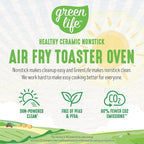 GreenLife Countertop Toaster Oven Air Fryer Stainless Steel, Healthy Ceramic Nonstick, PFAS Free, Tray & Basket, Bake, Broil, Reheat, Adjustable Temp & Time Control, Auto Shutoff, Pink