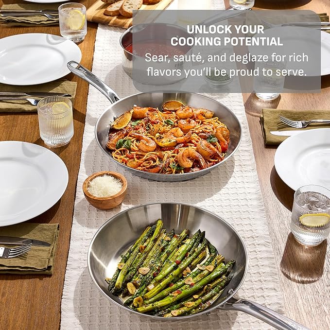 T-Fal Gourmet Stainless Steel Fry Pan 8.5 Inch Induction Compatible Skillet Pan, Fast and Even Heating, Oven Safe to 500F, Professional Grade Cookware for Home Chefs