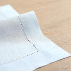 Solino Home Light Blue Linen Napkins Set of 6-100% Pure Linen Hemstitch Dinner Napkins 20 x 20 Inch for Winter, New Year - Classic Hemstitch