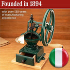 Manual Burr Coffee Grinder - Heavy Cast Iron Coffee Bean Burr Grinder with Adjustable Grind Settings, Hand Crank, and Vintage Design - Italian Made Espresso Accessories by Classic Cuisine (Green)