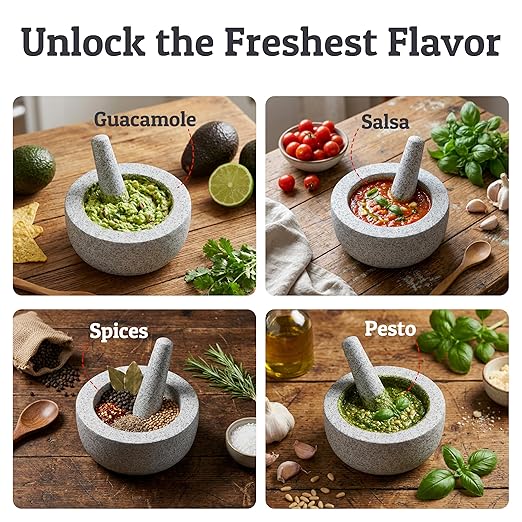 Priority Chef Heavy Duty Small Mortar and Pestle Set, 1.5 Cup, Make Fresh Guacamole, Salsa, Stone Grinder Bowl, Herb Crusher, Spice Grinder, 5.5" Wide, Grey