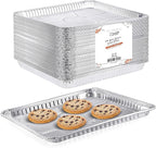 (25 Pack) 1/4 Size Cookie Sheet Baking Cake Pans l 12.8” x 8.9” Disposable Aluminum Foil Trays l Premium Heavy Duty Nonstick Baking Sheets Reusable