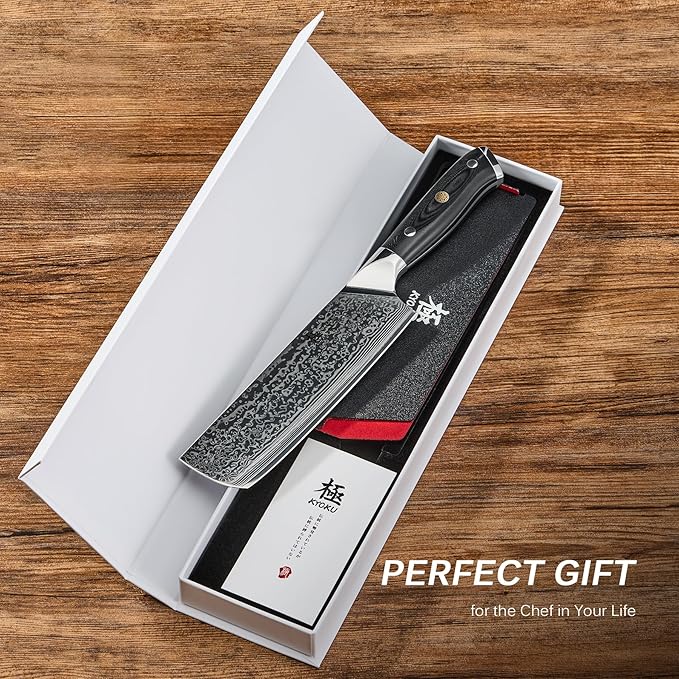 KYOKU Nakiri Knife - 7" - Shogun Series - Japanese Style VG10 Steel Core Damascus Blade - with Sheath & Case