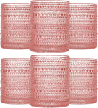 JOVGANK Pink Vintage Hobnail Drinking Glasses Set of 6, Embossed Water Tumbler 12oz, Kitchen & Bar Beaded Glass Cups, Beverage Glass Cups for Water, Beer, Juice, Housewarming and Mother's Day Gift