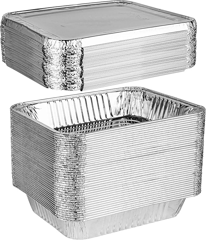 PLASTICPRO Disposable 9 x 13 Aluminum Foil Pans With Lids Half Size Deep Steam Table Bakeware - Cookware Perfect for Baking Cakes, Bread, Meatloaf, Lasagna Pack of 50 Pans & 50 Lids