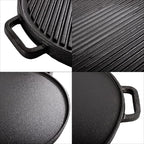 Lawei 12 Inch Cast Iron Griddles, 2-in-1 Reversible Grill/Griddle with Handle, Reversible Grill Plate Skillet for Stovetop, Gas Range, Electric Stovetop, Grill Open Fire