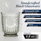 Yungala Black Glassware set of 6 smoke drinking glasses, 8 oz water glasses textured colored vintage glass cups dishwasher safe