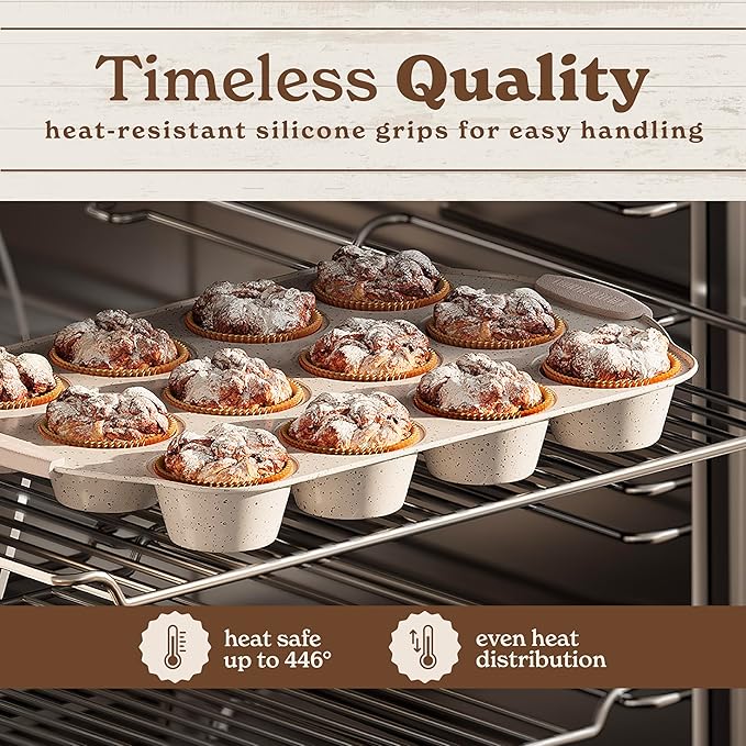 Country Kitchen Nonstick Stackable Bakeware Set - Heavy Duty, Durable, Easy Release Baking Set, Cream, 10 Pcs