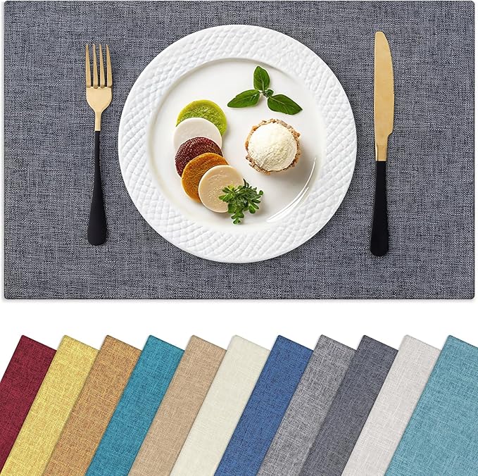 Homaxy Cloths Placemats for Dining Table Set of 6, Heat Resistant Washable Cotton Linen Blend Table Mats, Easy to Clean Place Mats for Indoor Outdoor Party Kitchen Decoration, Charcoal Gray