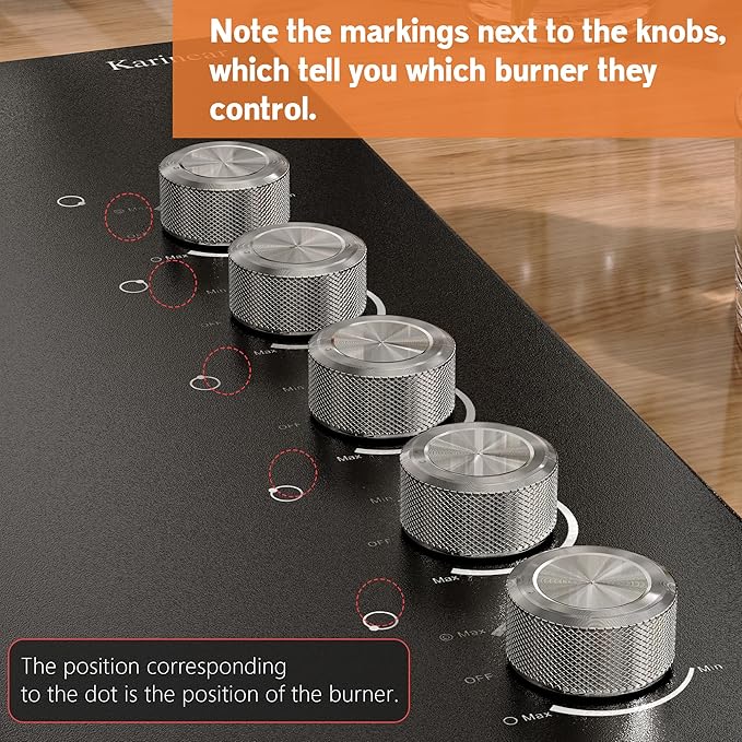 Karinear 36" Electric Cooktop 5 Burners, Knob Control Electric Stove Top, 9 Power Levels, Residual Heat Indicator, 8400W, 40A, 240V Hardwire(Sliver)