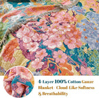 MSGKV Boho Throw Blanket for Bed 60"x80" Cotton Floral Twin Size Couch Blankets All Seasons Lightweight Muslin Breathable Farmhouse Blankets