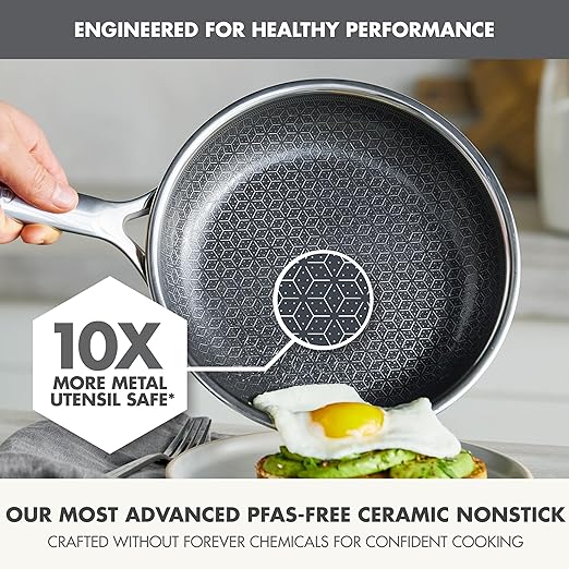 GreenPan Spectra 10" & 12" Frying Pan Skillet, Hybrid Tri-Ply Stainless Steel, PFAS-Free Ceramic Nonstick Textured Cooking Surface, Induction Cookware, Diswasher Safe, Oven & Broiler Temp to 850˚F