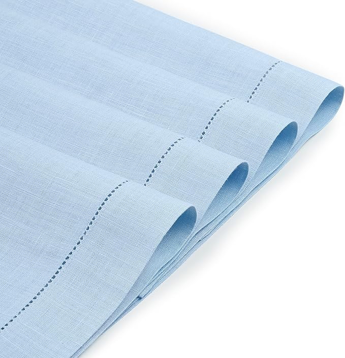D'Moksha Homes Powder Blue Linen Cloth Placemats Set of 4-100% Pure Linen Hemstitch Placemats 14 x 19 Inch - Classic Hemstitch Table Place Mats for Winter - Handcrafted and Machine Washable