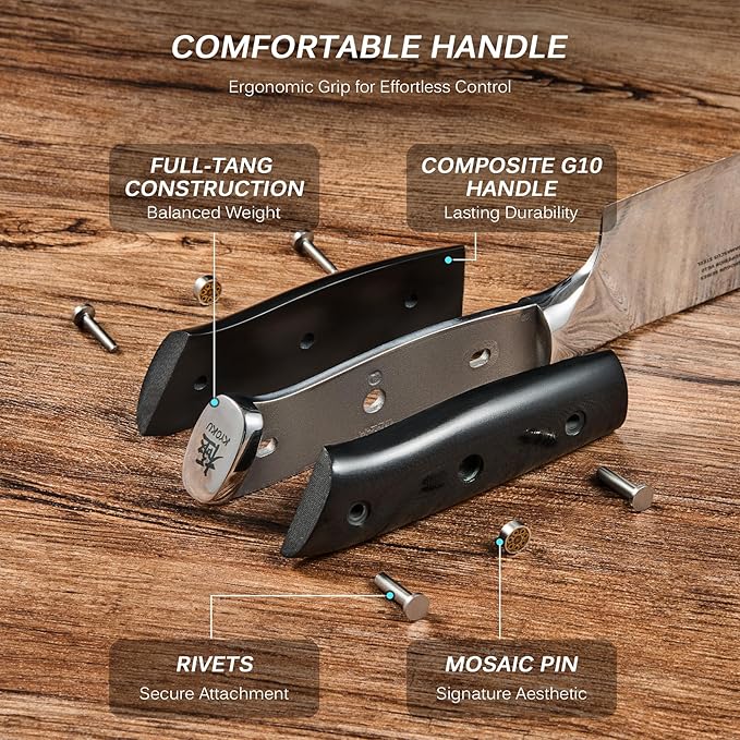 KYOKU Chef Knife - 8"- Shogun Series Japanese Style VG10 Steel Core Hammered Damascus Blade Kitchen Knife - with Sheath & Case