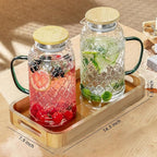 Buaic Glass Pitcher with Lid, 2 PACK 68 oz/2 Liter Vintage Water Pitcher With Serving Tray, Clear Borosilicate Glass Water Carafe for Cold Brew, Coffee, Lemonade, Iced Sun Tea,Beverage, Heat Resistant